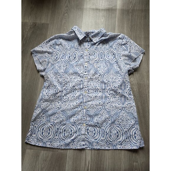 Eddie Bauer Short Sleeve Button-Up Shirt Blue & White Pattern Size L - Picture 3 of 6